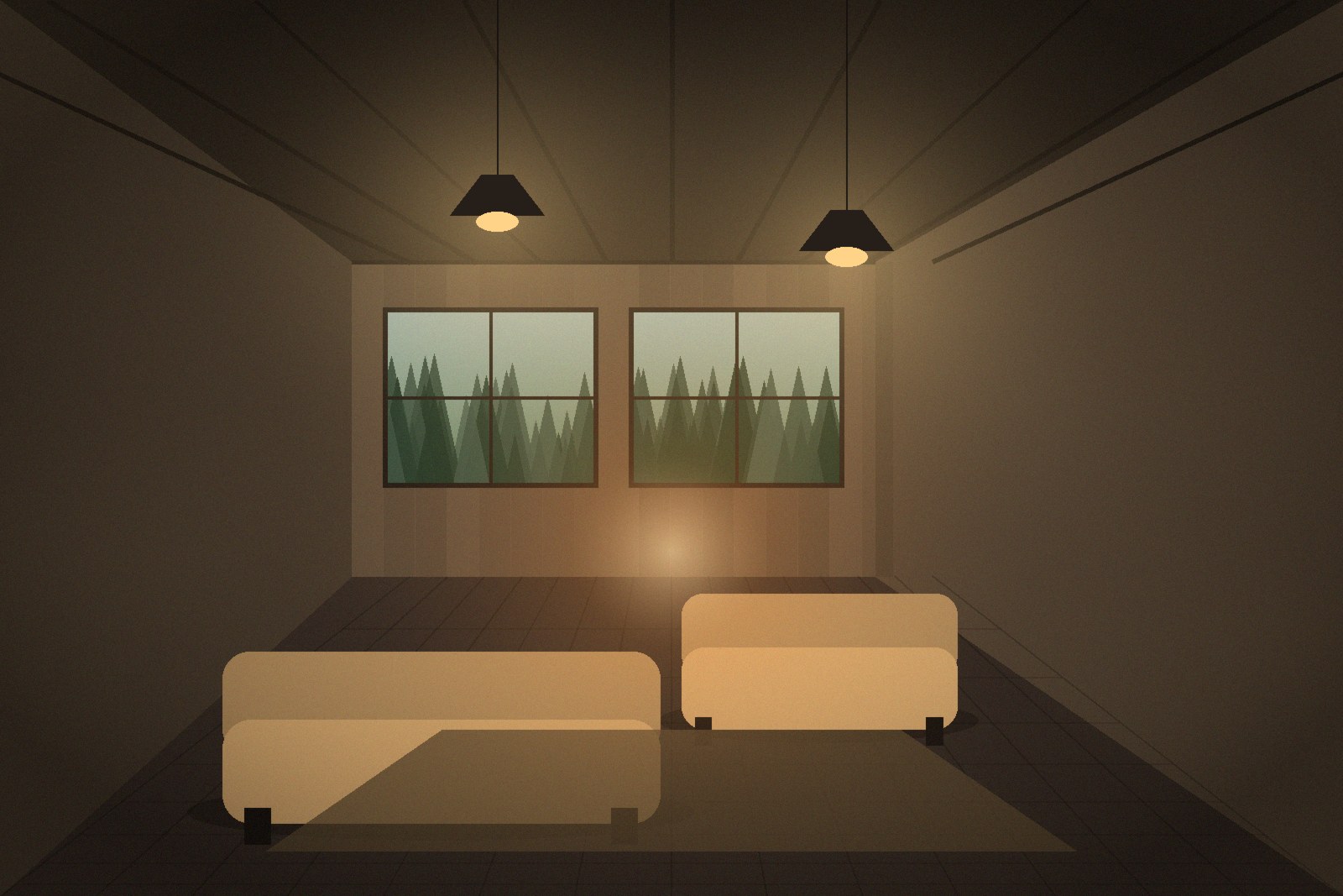 The shared lounge and fireplace